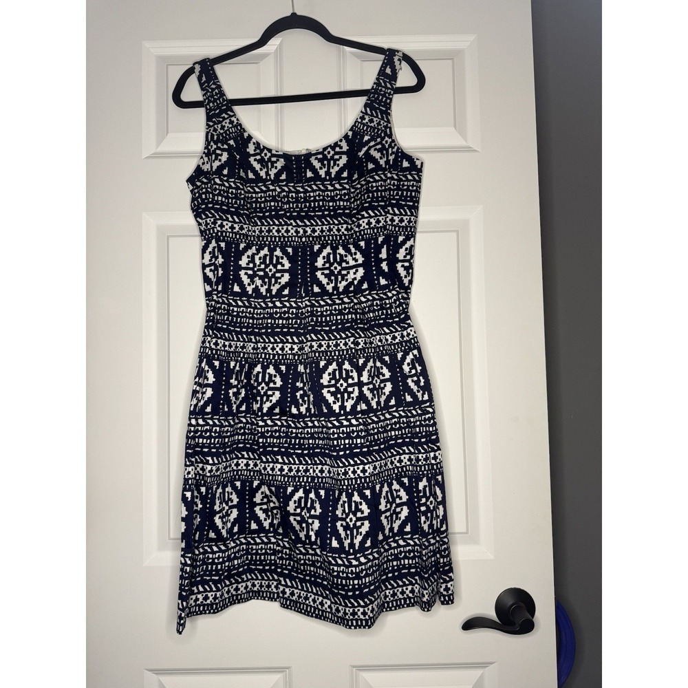 Nine West Tribal Lace Print Sleeveless Mini Dress Navy White Print Size 10